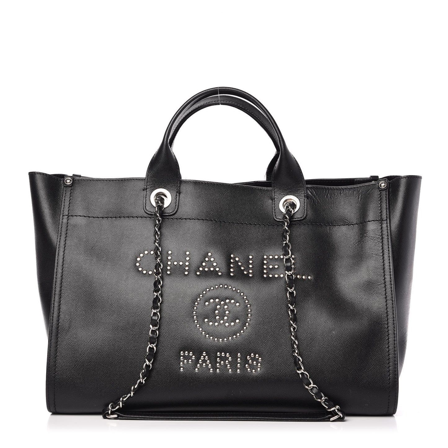 Caviar Medium Studded Deauville Tote Black