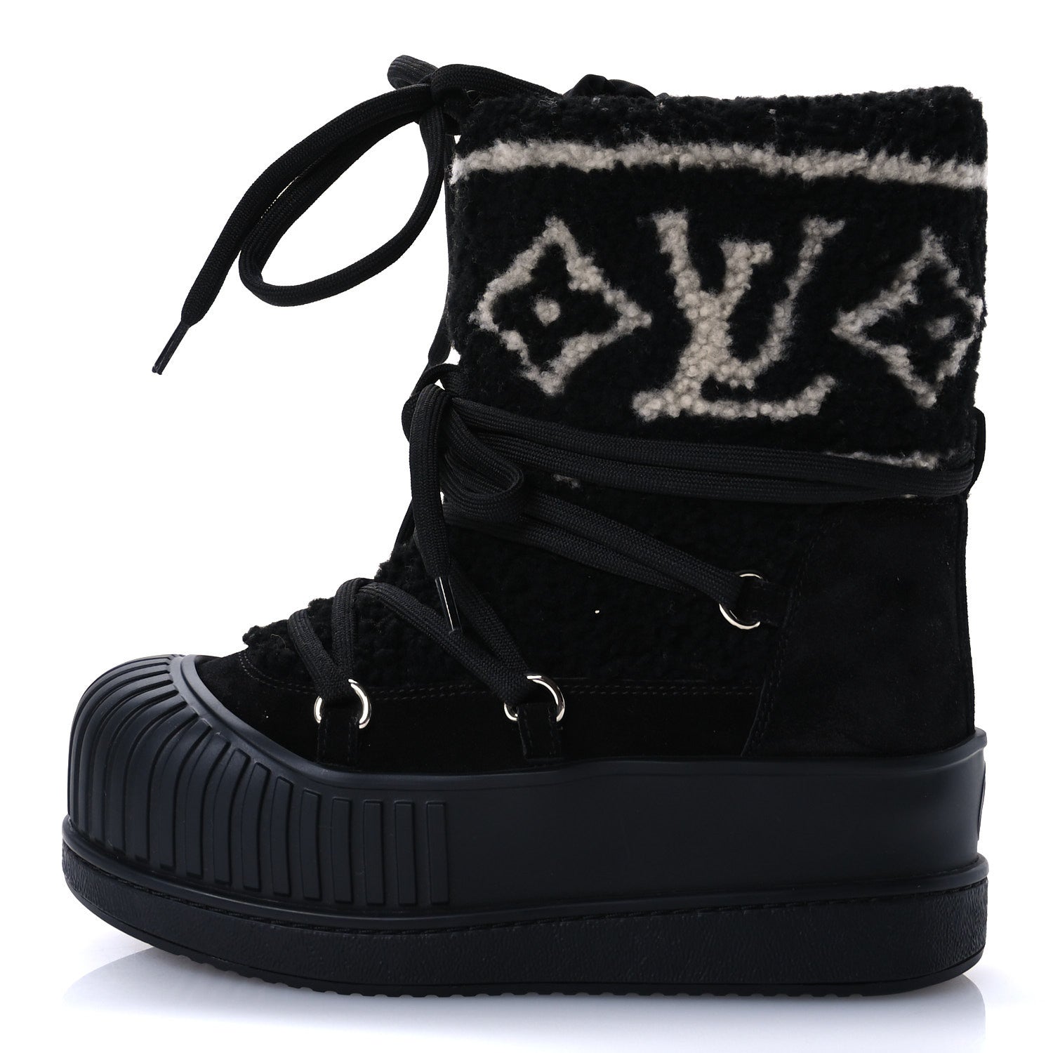 Louis Vuitton Suede Shearling Polar Flat Half Boots 36 Black 1 of 8
