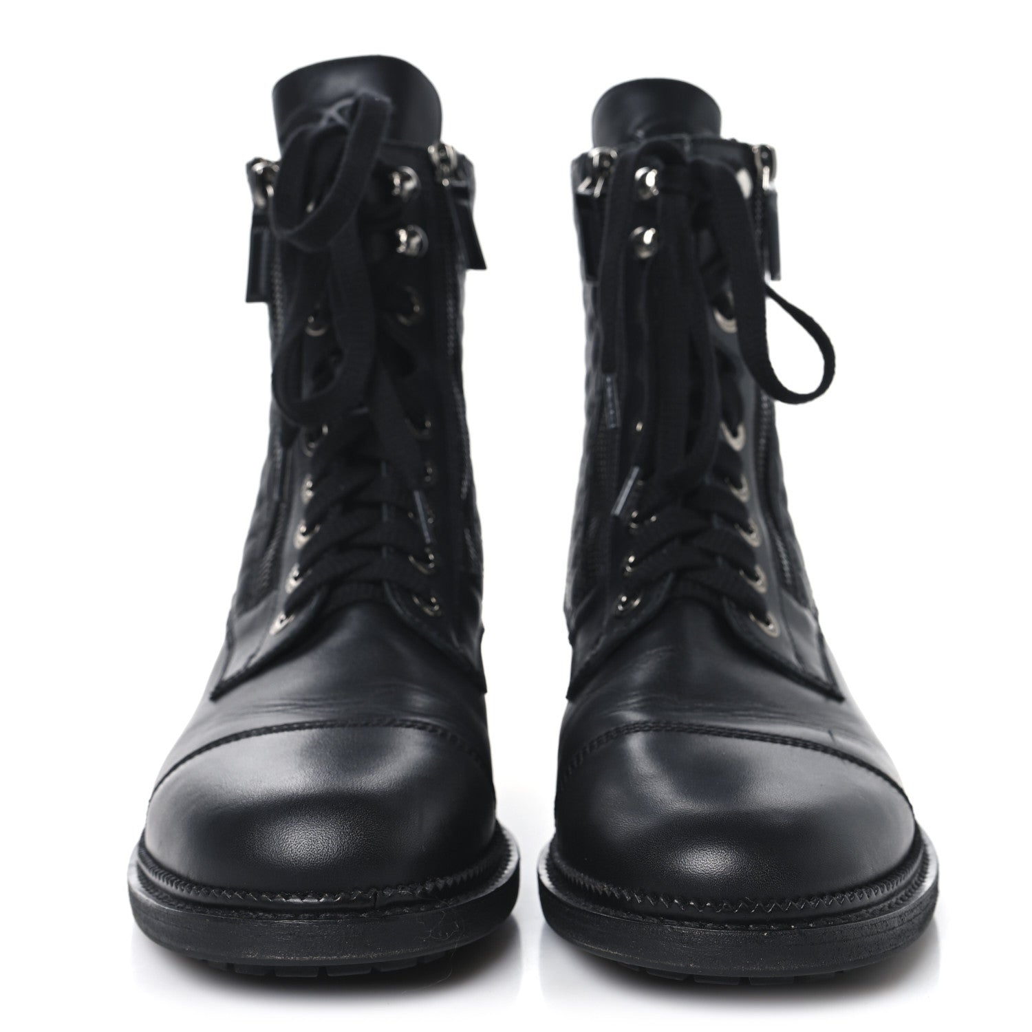 Chanel Calfskin Quilted Lace Up Combat Boots 40 Black 3 of 12
