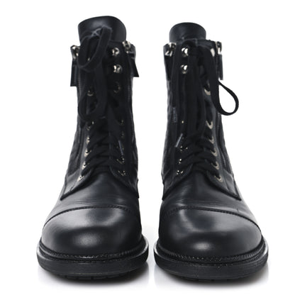 Chanel Calfskin Quilted Lace Up Combat Boots 40 Black 3 of 12