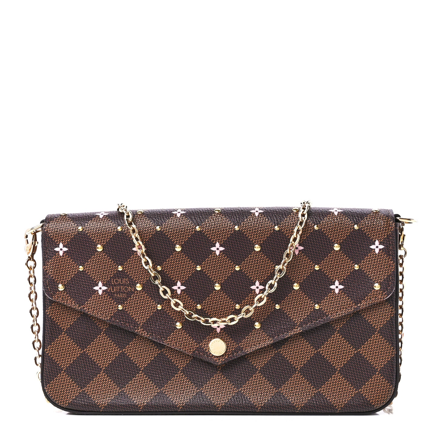 Damier Ebene Studded Pochette Felicie Chain Wallet