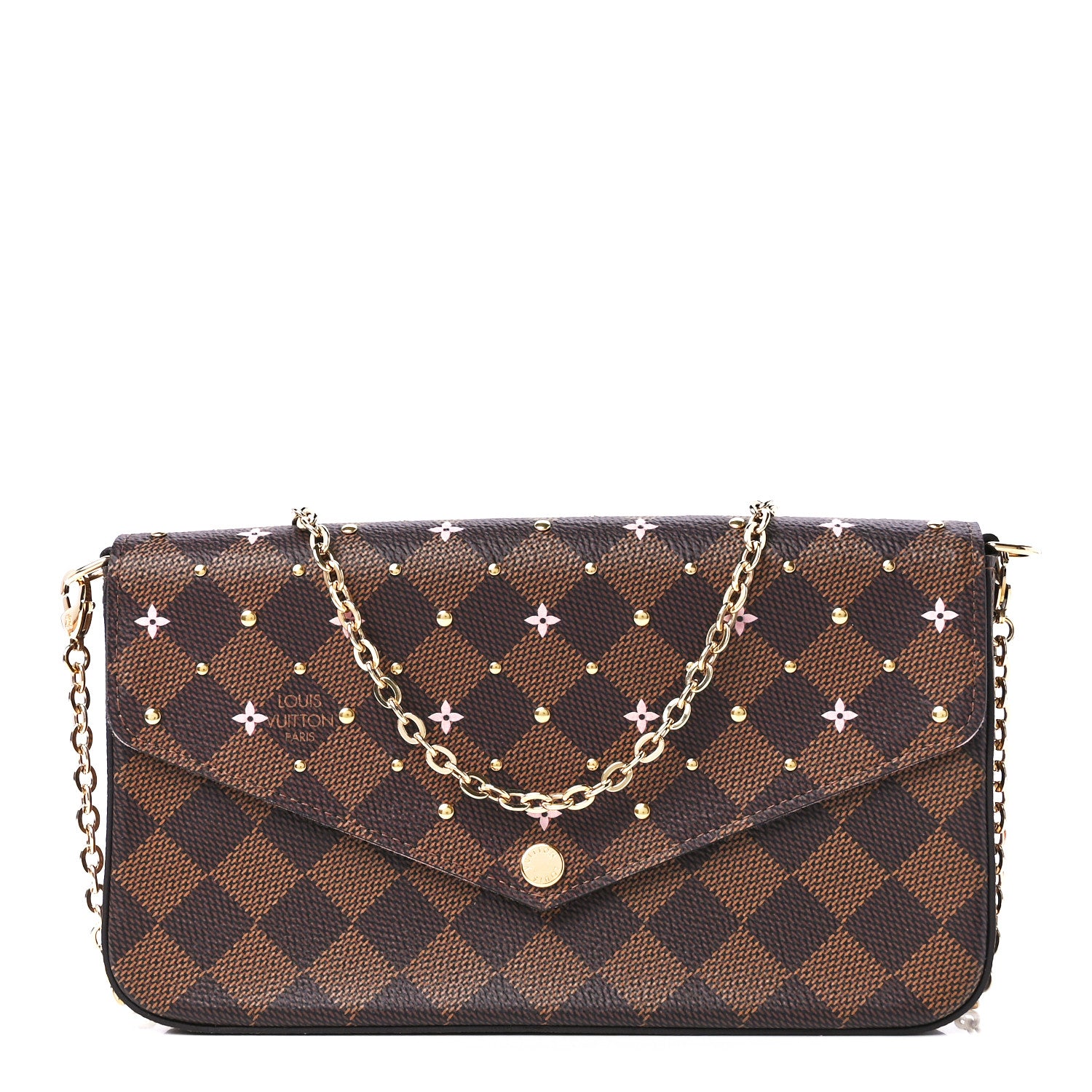 Louis Vuitton Damier Ebene Studded Pochette Felicie Chain Wallet 2 of 15