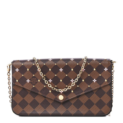 Louis Vuitton Damier Ebene Studded Pochette Felicie Chain Wallet 2 of 15