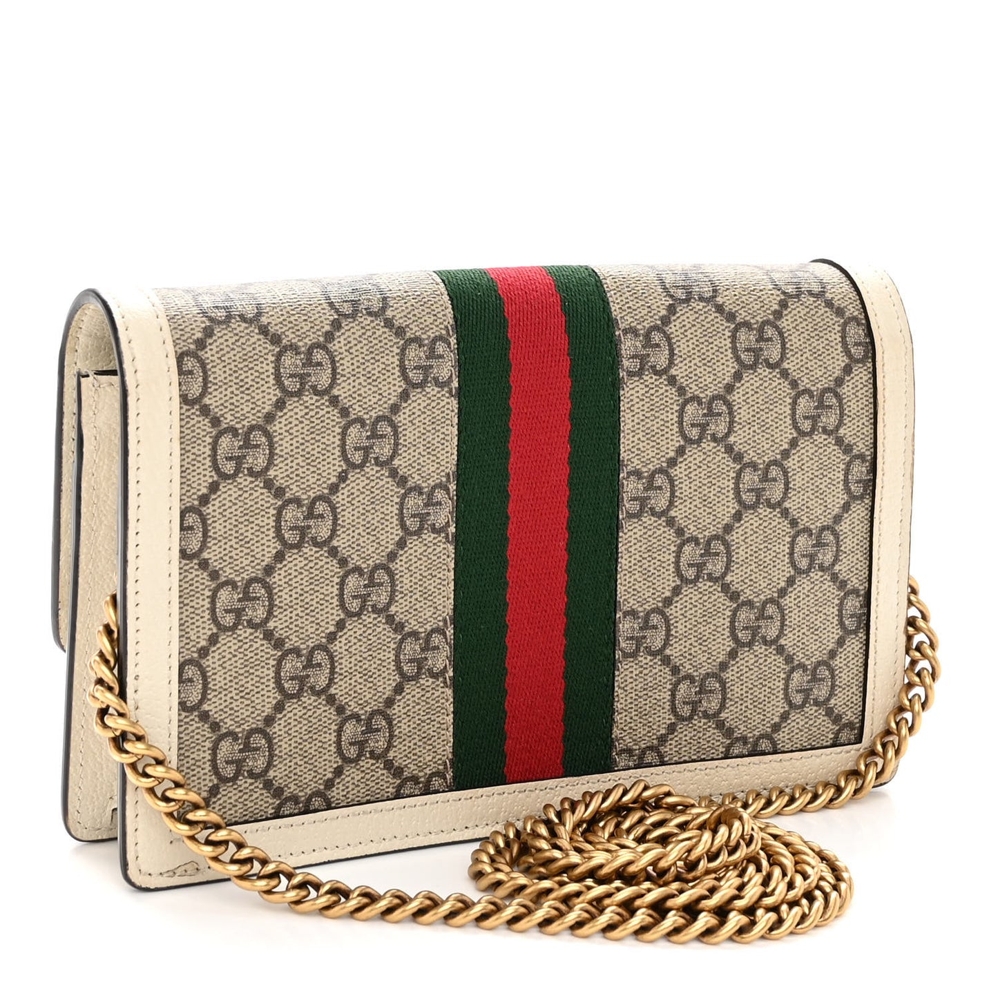 GG Supreme Monogram Web Queen Margaret Chain Wallet White