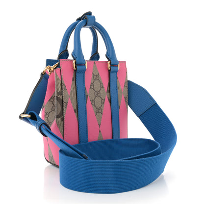 Gucci GG Supreme Monogram Textured Dollar Calfskin Rhombus Mini Tote Bag Beige Ebony Pink Blue 3 of 10