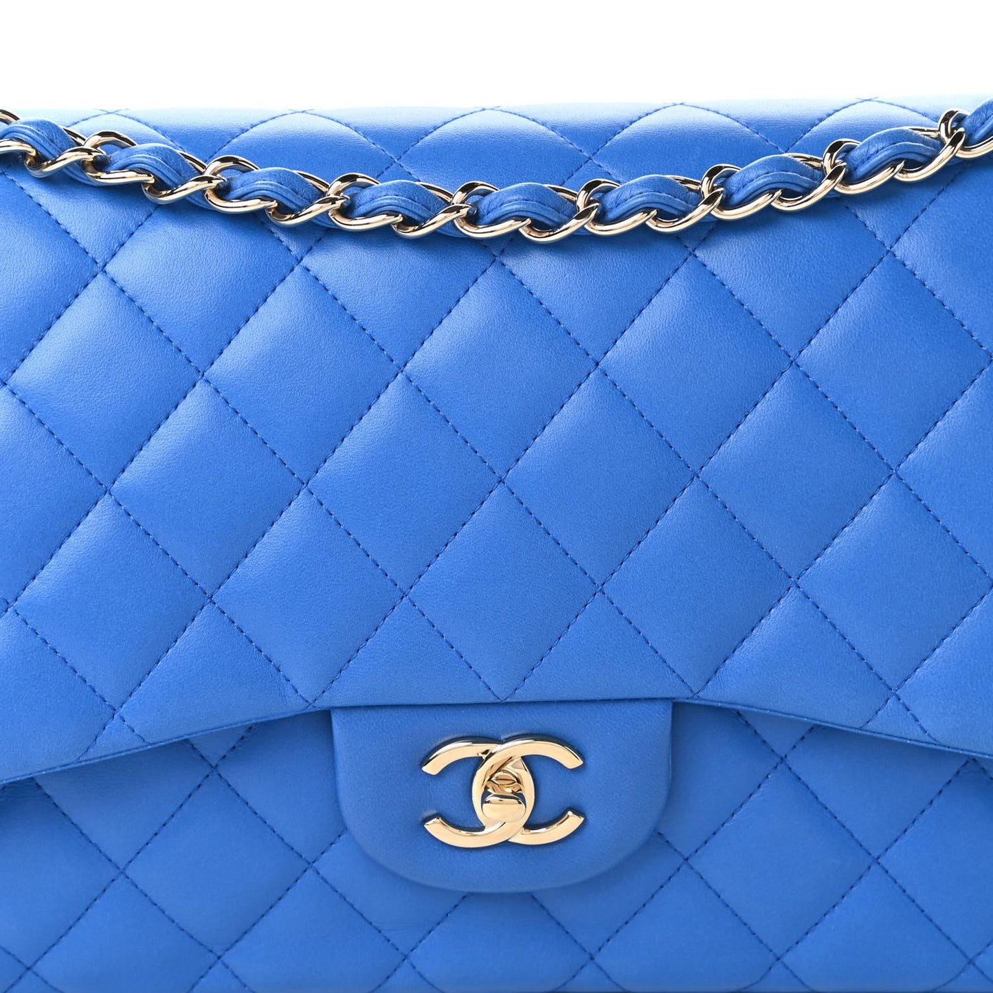 Lambskin Quilted Jumbo Double Flap Blue
