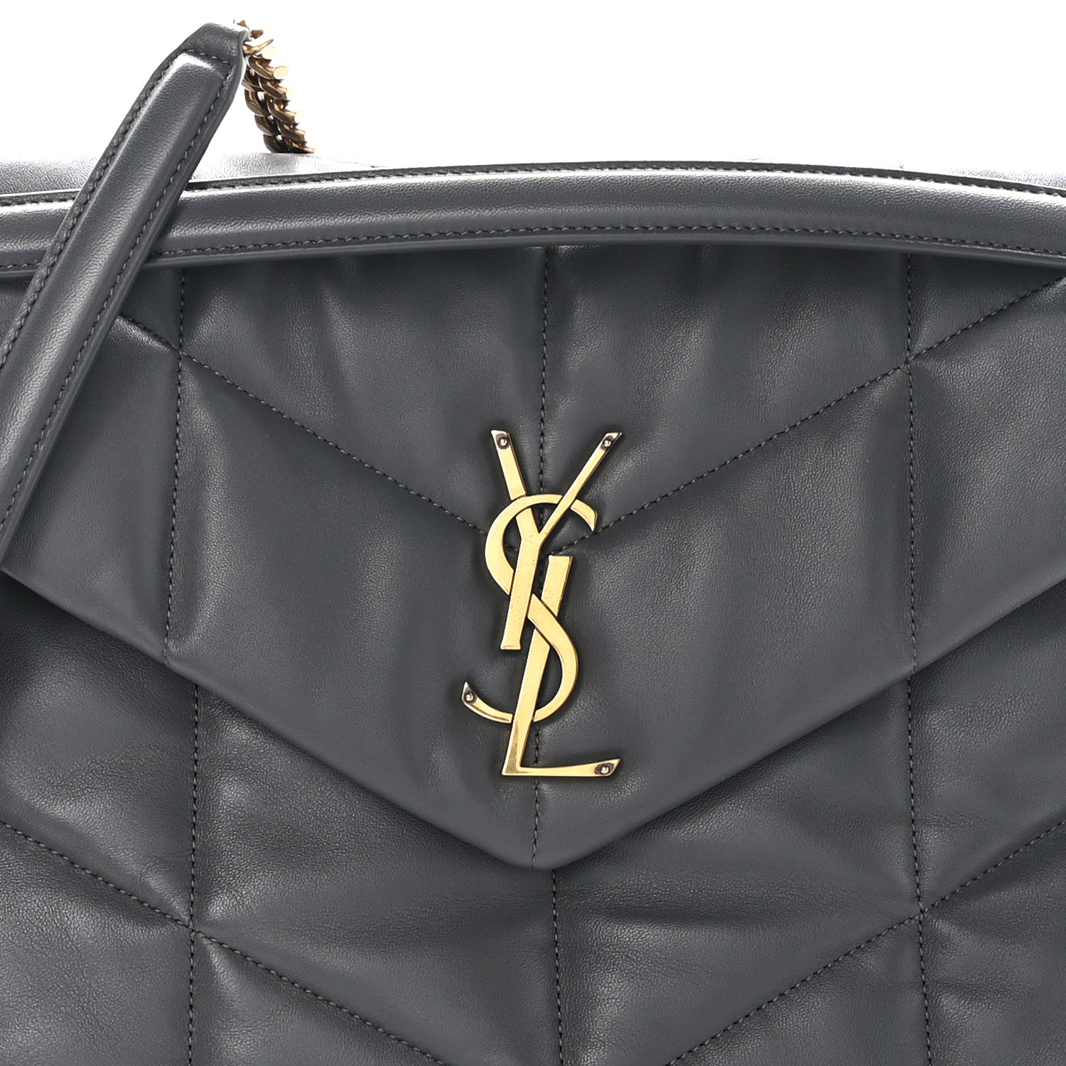 Saint Laurent Calfskin Quilted Medium Loulou Puffer Monogram Chain Satchel Storm 8 of 10