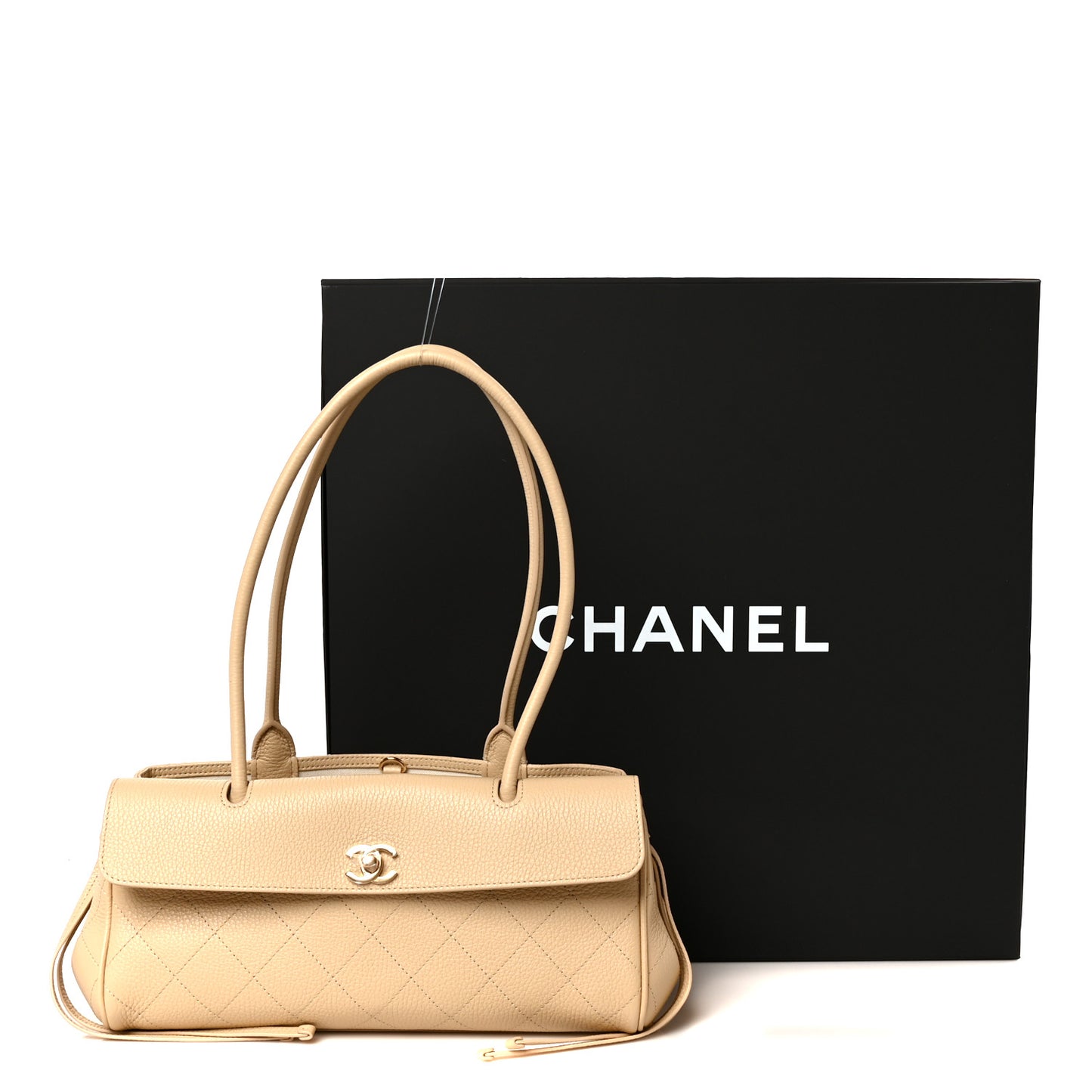 Grained Calfskin Stitched Urban Essentials Small Shopping Bag Beige