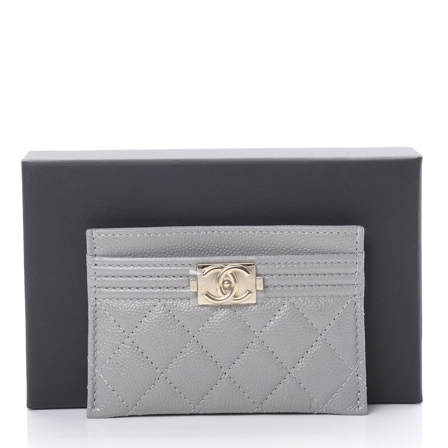 Caviar Quilted Boy Card Holder Grey