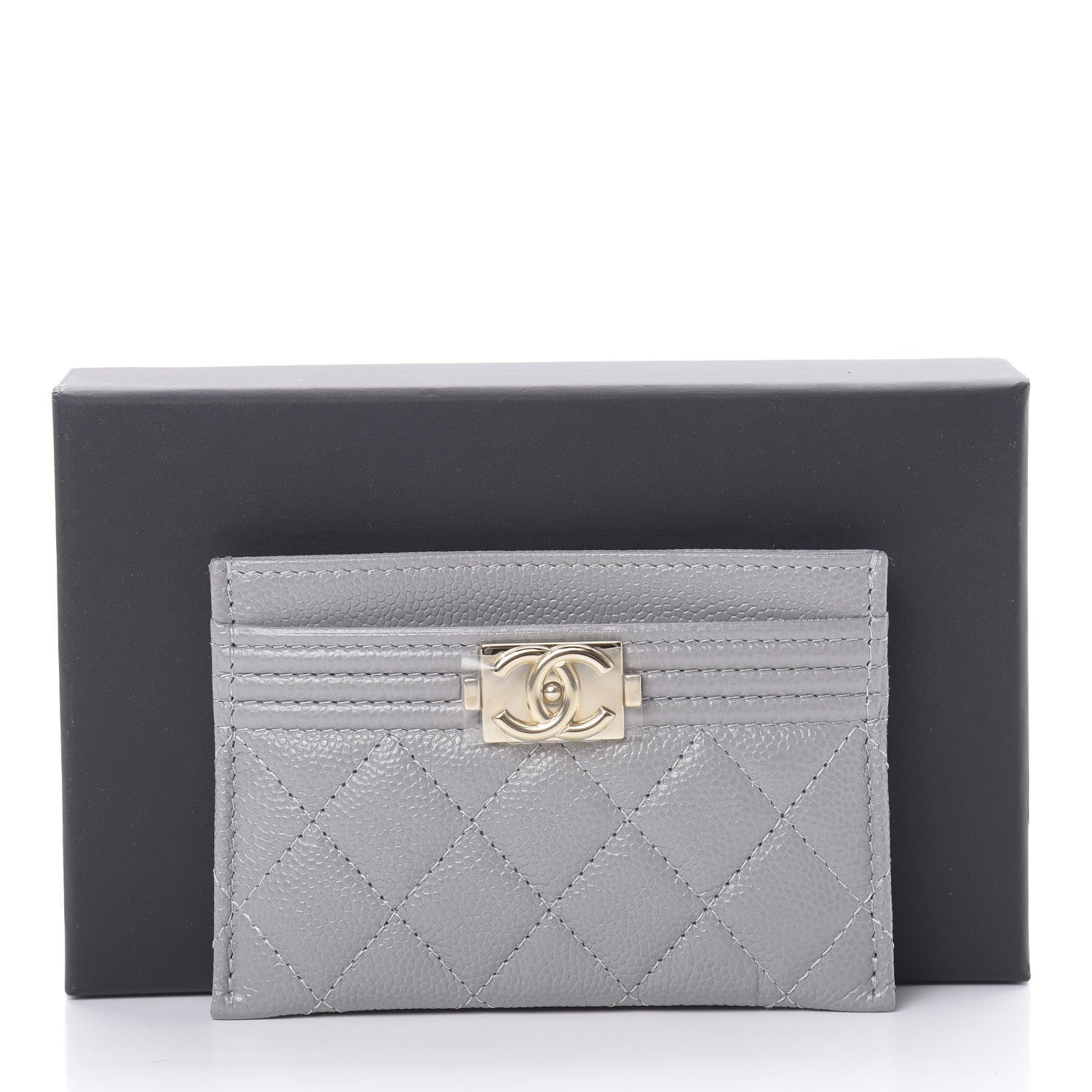 Chanel Caviar Quilted Boy Card Holder Grey 9 of 9