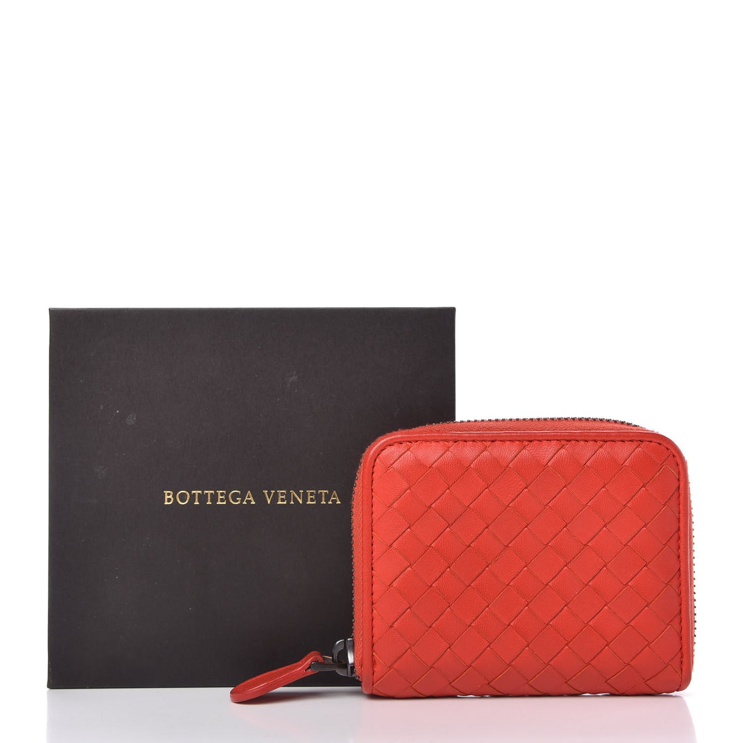 Nappa Intrecciato Zip Around Coin Purse Red