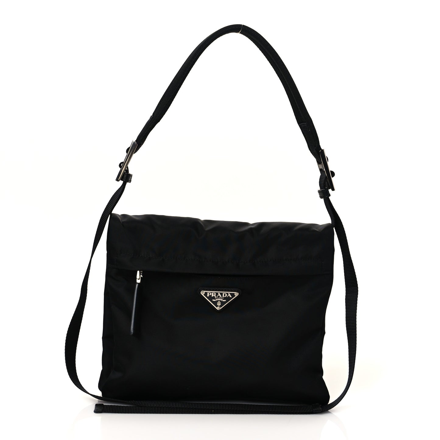 Tessuto Nylon Flat Flap Messenger Bag Black