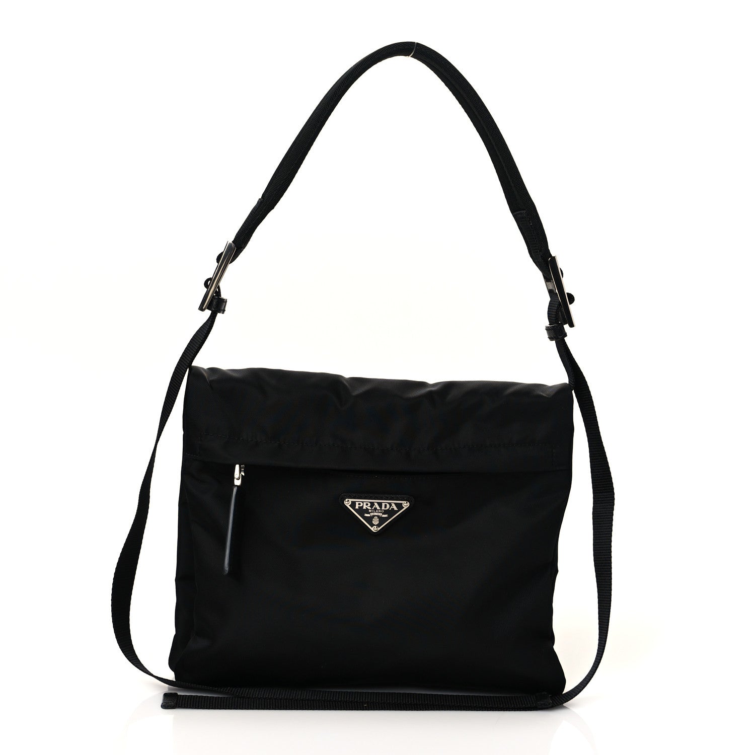 Prada Tessuto Nylon Flat Flap Messenger Bag Black 1 of 9
