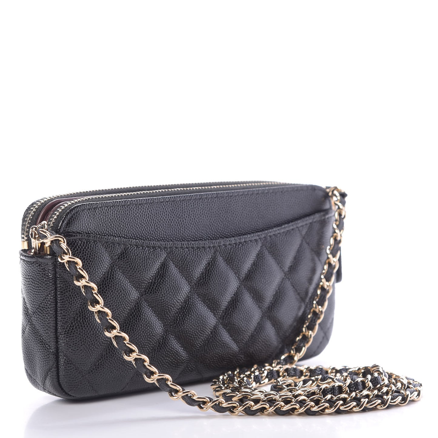 Caviar Quilted Small Clutch With Chain Black