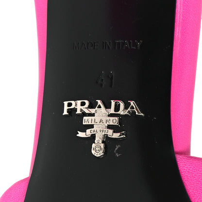 Prada Nappa Soft Padded Metal Triangle Logo 65mm Slide Sandals 41 Begonia Fluo 6 of 9