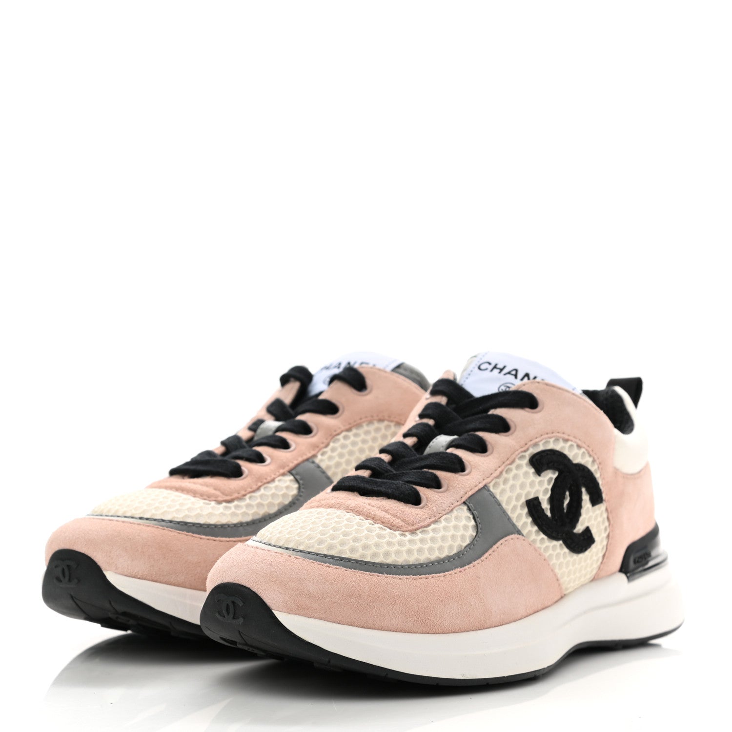 Chanel Mesh Suede Calfskin Grained Calfskin Womens CC Sneakers 36.5 Pink 3 of 7