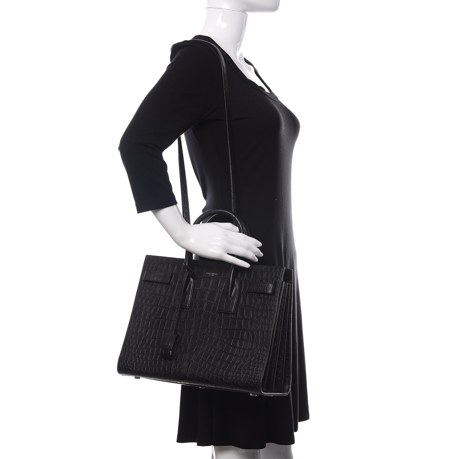 Saint Laurent Calfskin Crocodile Embossed Small Sac de Jour Black 2 of 10