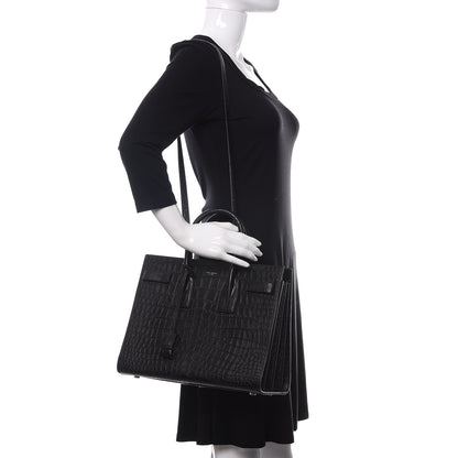 Saint Laurent Calfskin Crocodile Embossed Small Sac de Jour Black 2 of 10