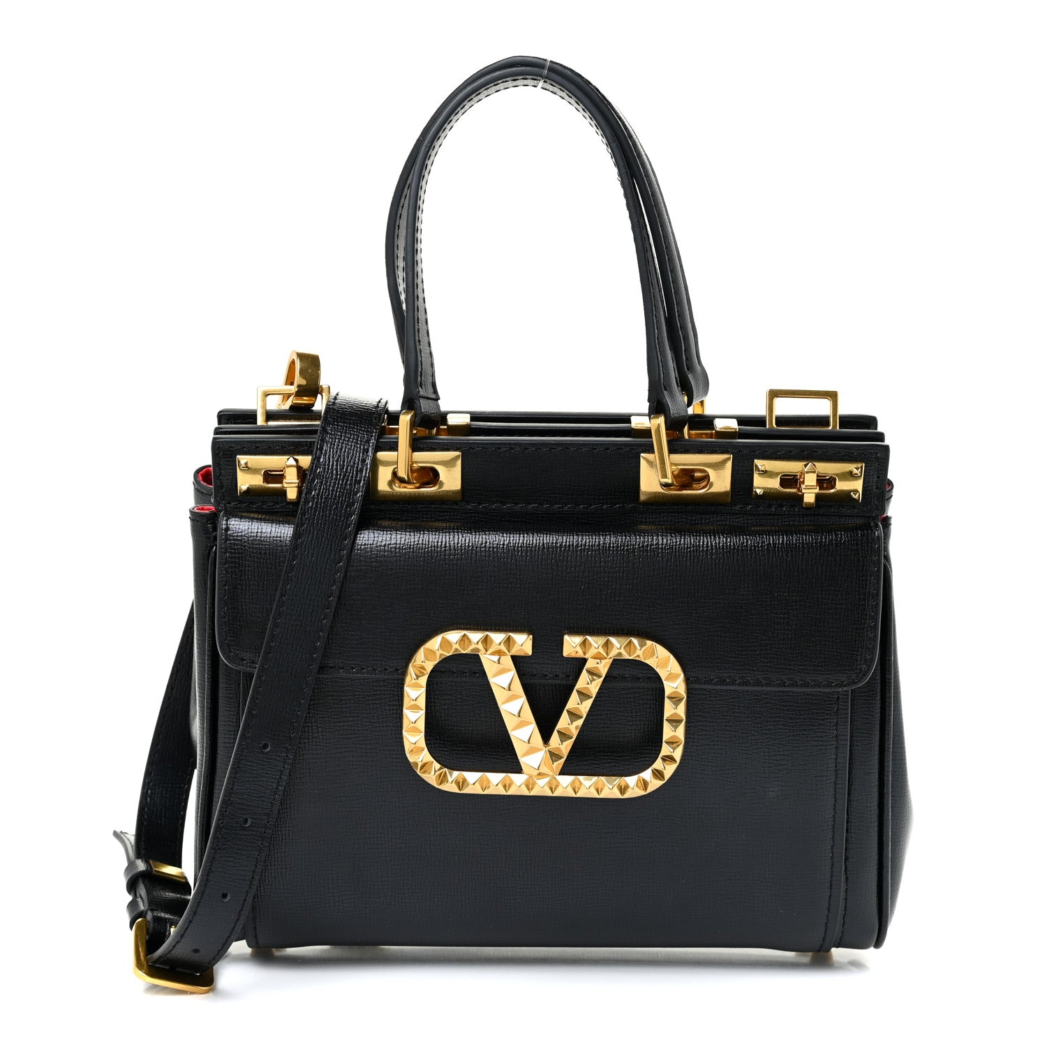 Valentino Garavani Grainy Calfskin Rockstud Medium Alcove Top-Handle Bag Black 1 of 16