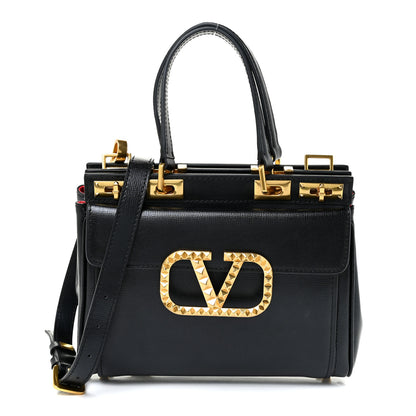 Valentino Garavani Grainy Calfskin Rockstud Medium Alcove Top-Handle Bag Black 1 of 16