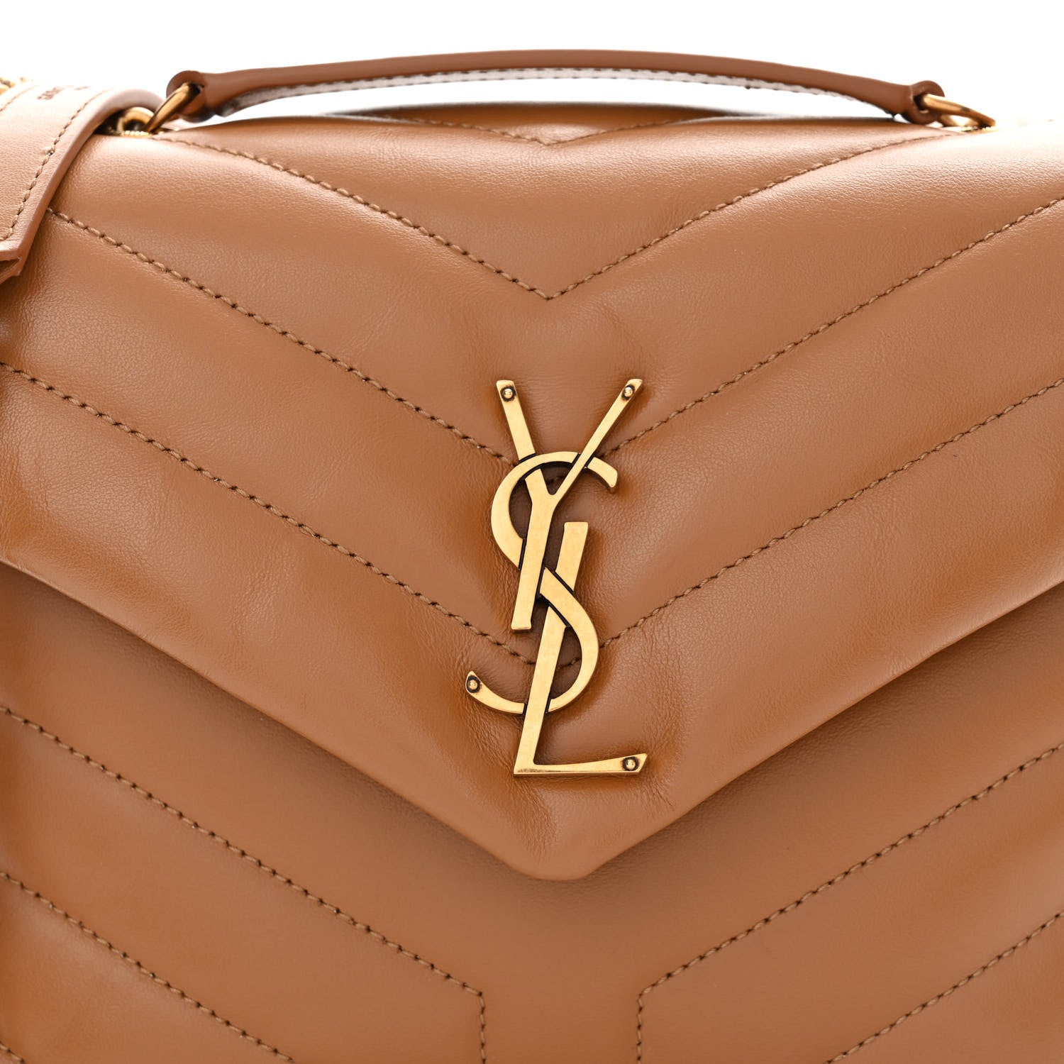 Saint Laurent Calfskin Y Quilted Monogram Small Loulou Chain Satchel Dark Natural 8 of 11