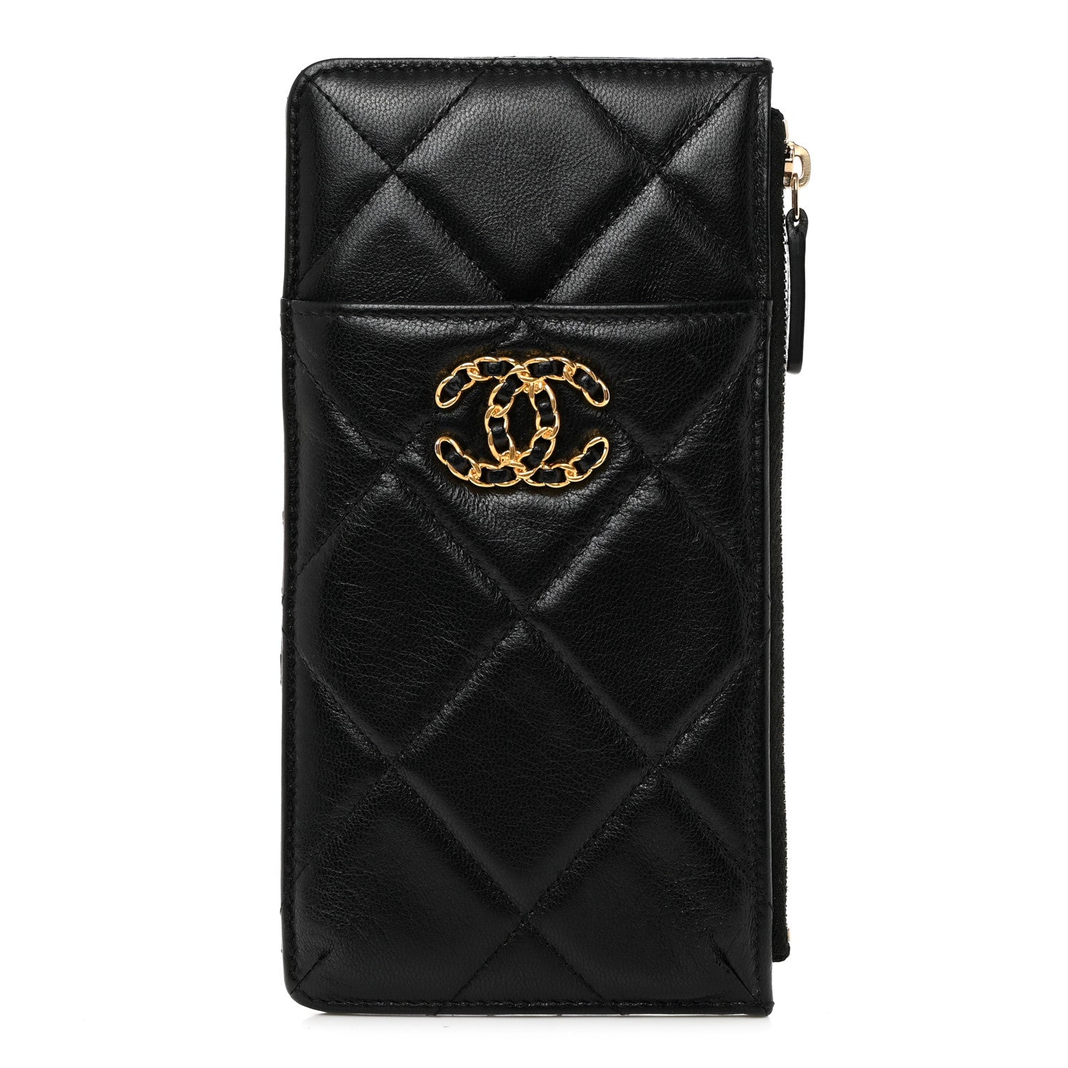Chanel Goatskin Quilted Chanel 19 Flat Wallet Pouch Black 1 of 7