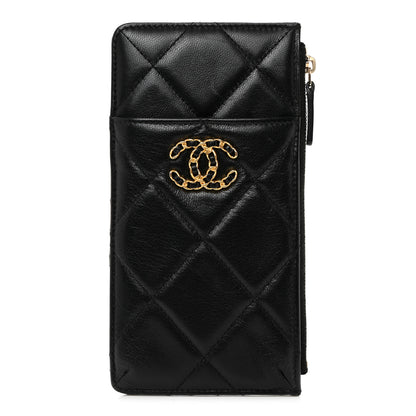 Chanel Goatskin Quilted Chanel 19 Flat Wallet Pouch Black 1 of 7