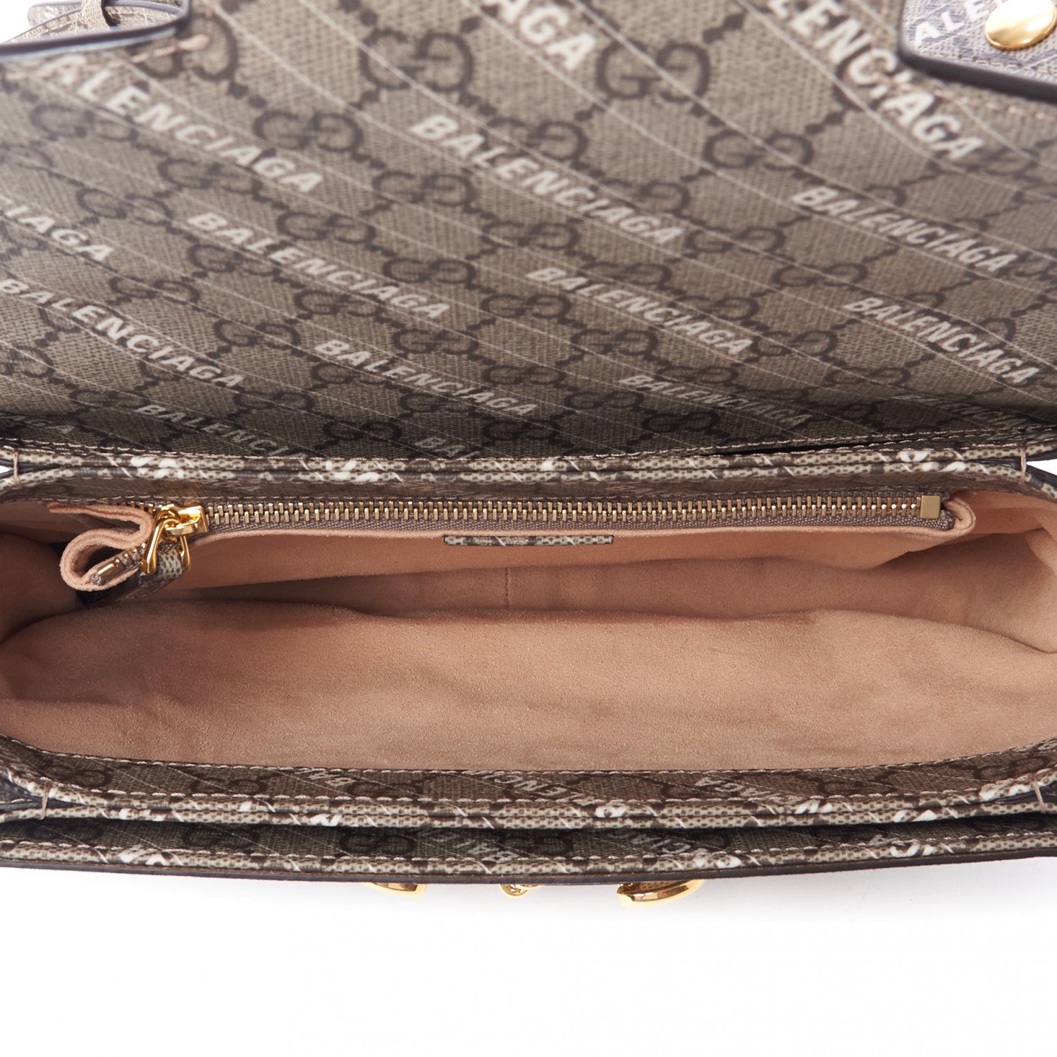 Gucci X BALENCIAGA GG Supreme Monogram Logo Print Horsebit 1955 Shoulder Bag Beige Ebony 6 of 8