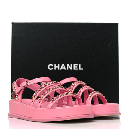Chanel Calfskin Chain Platform Sandals 36 Pink 8 of 8