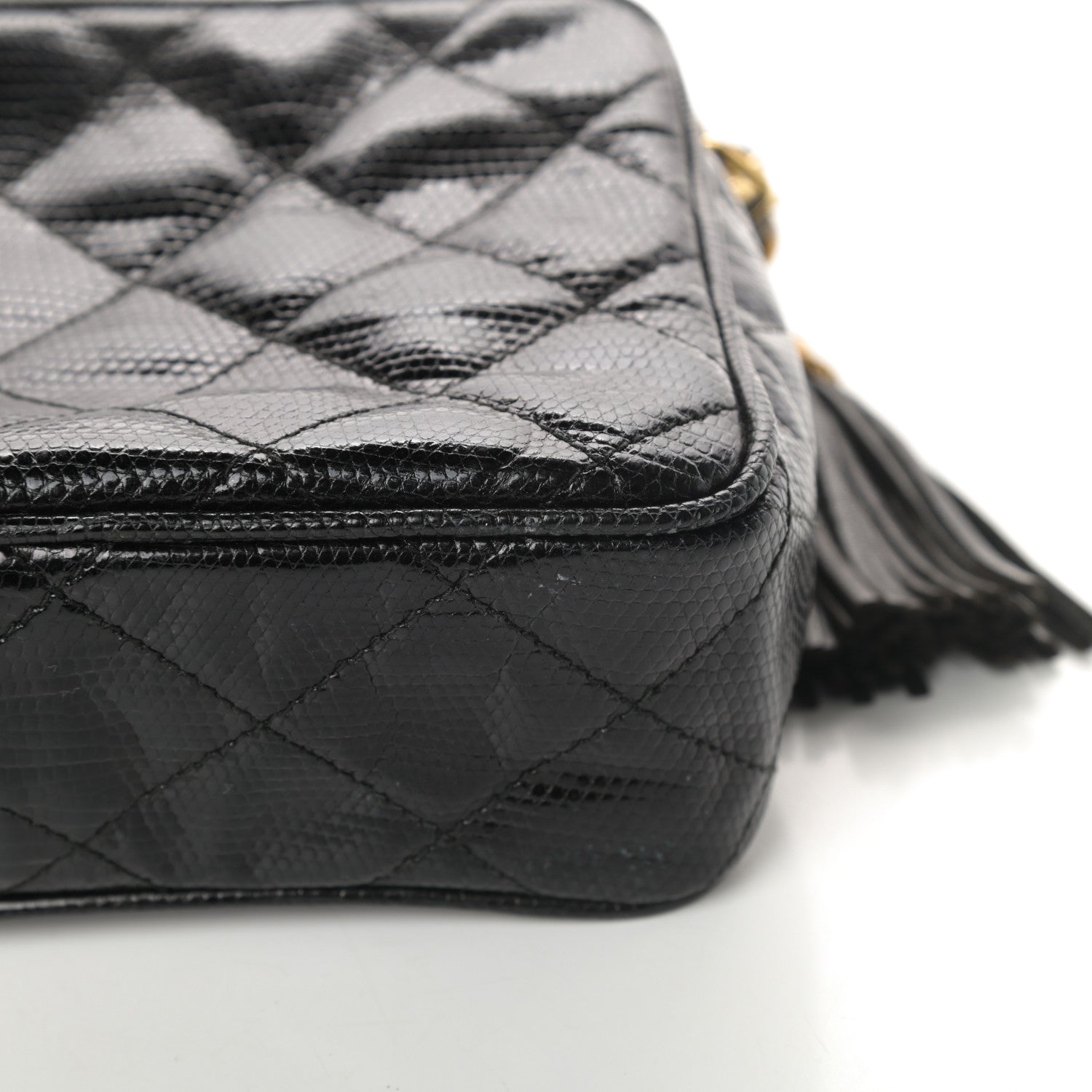 Chanel Lizard Quilted Small Tassel Camera Case Black 13 of 13