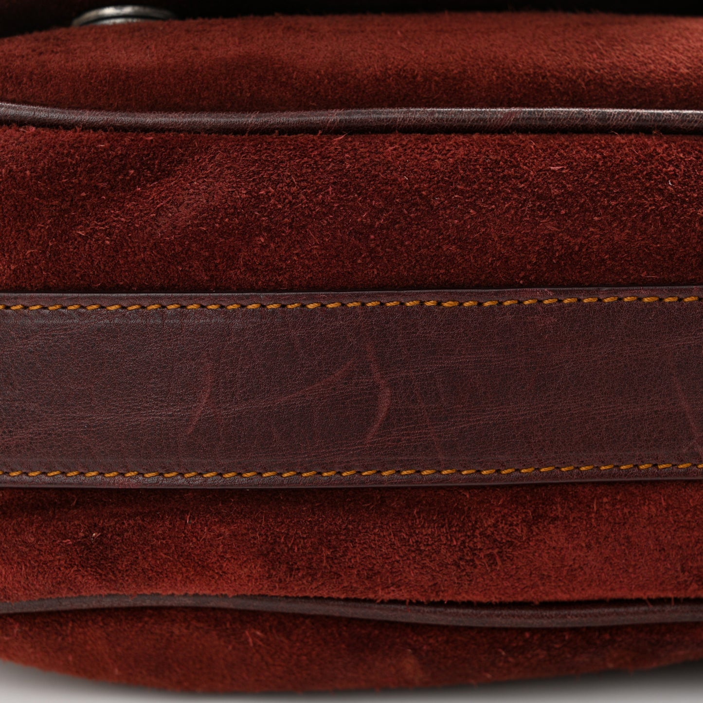 Suede Calfskin Medium Gaucho Double Saddle Burgundy