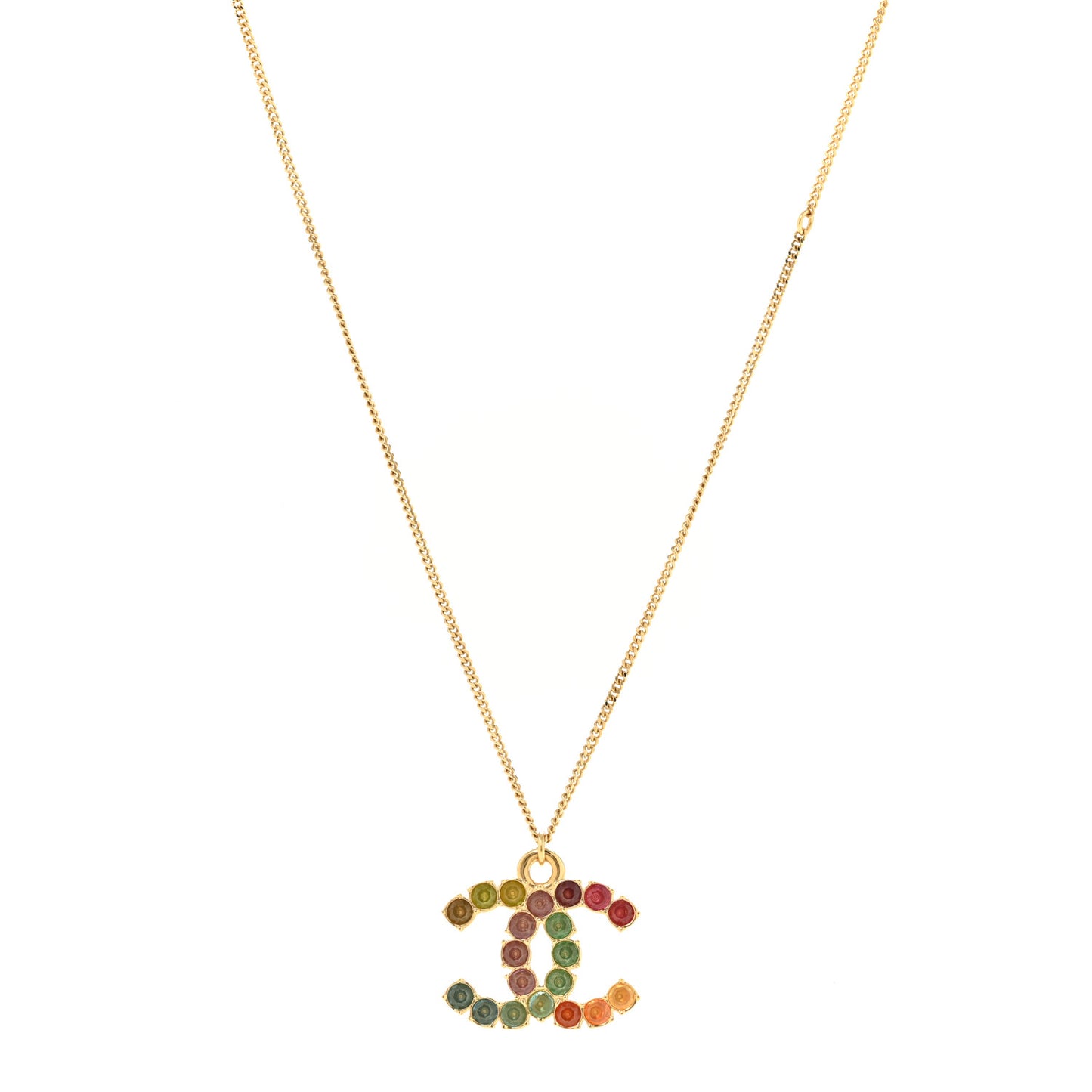 Crystal CC Pendant Necklace Gold Multicolor