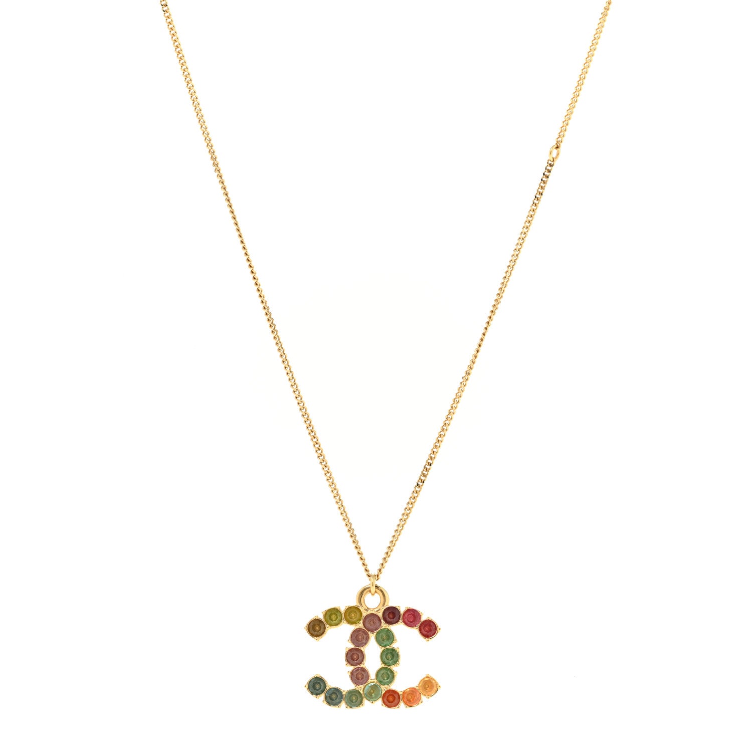 Chanel Crystal CC Pendant Necklace Gold Multicolor 1 of 6