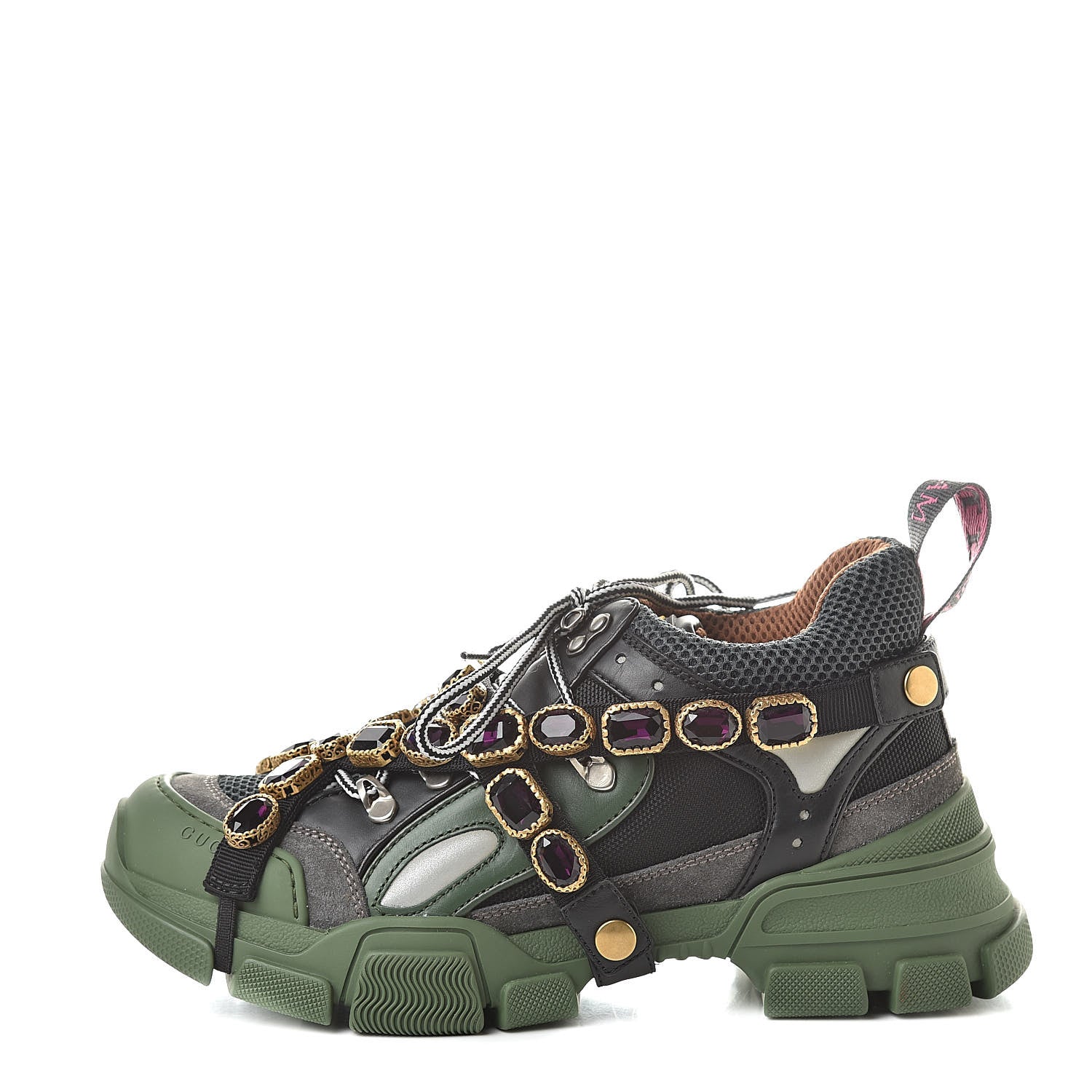 Gucci X SEGA Mesh Suede Calfskin Removable Crystals Flashtrek Sneakers 39.5 Loess Black Olive Green 1 of 9