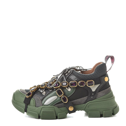 Gucci X SEGA Mesh Suede Calfskin Removable Crystals Flashtrek Sneakers 39.5 Loess Black Olive Green 1 of 9