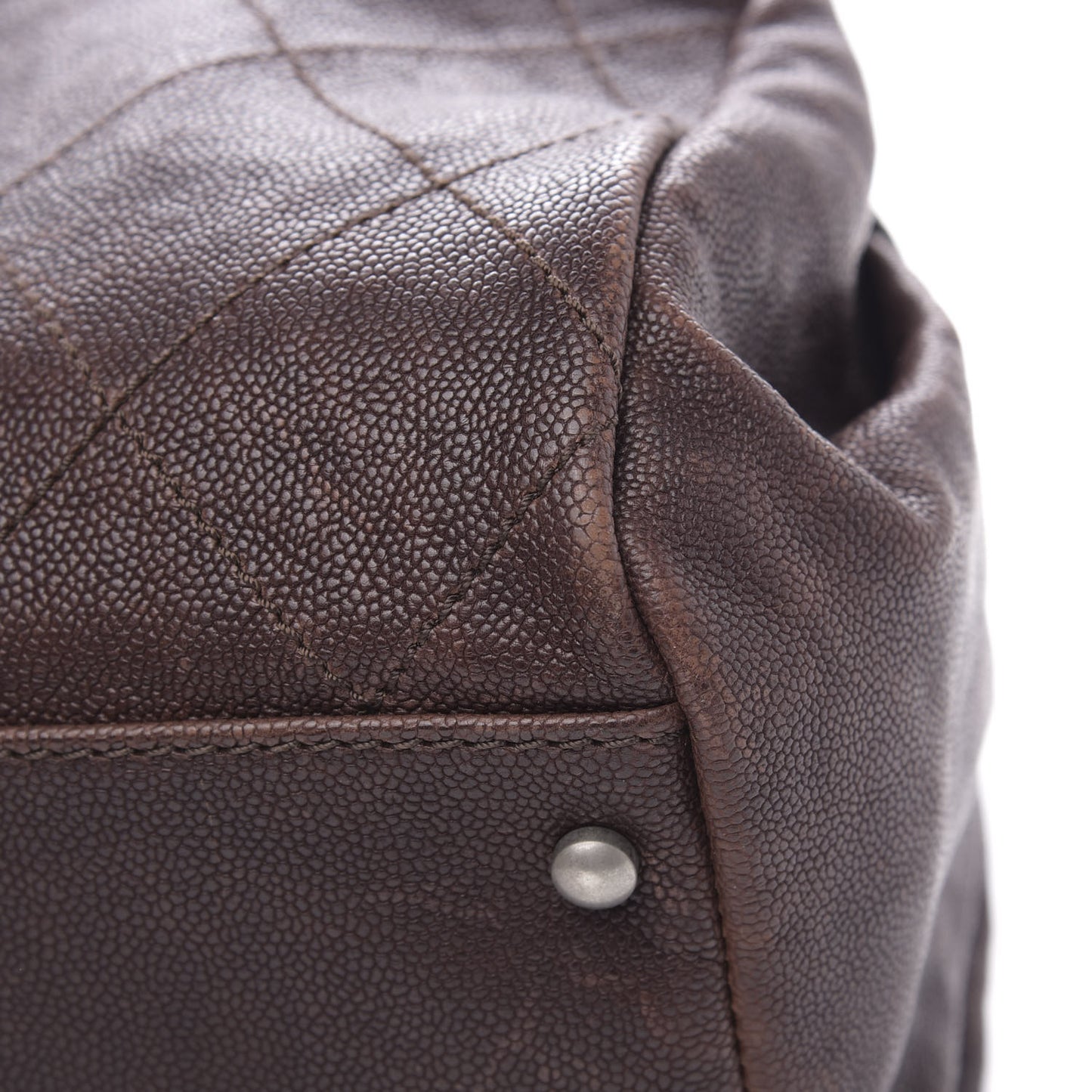 Caviar Quilted Bowler Tote Brown