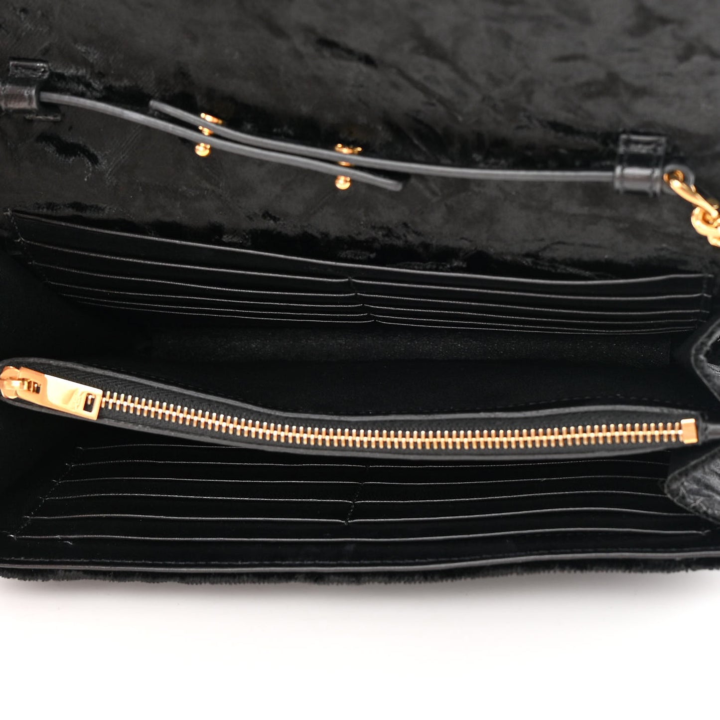 Textured Velour Monogram Chain Wallet Black