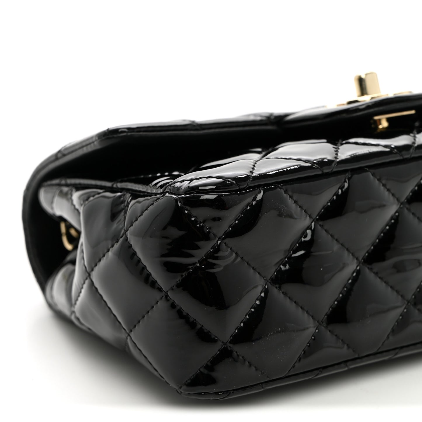 Patent Calfskin Quilted Mini Rectangular Flap Black