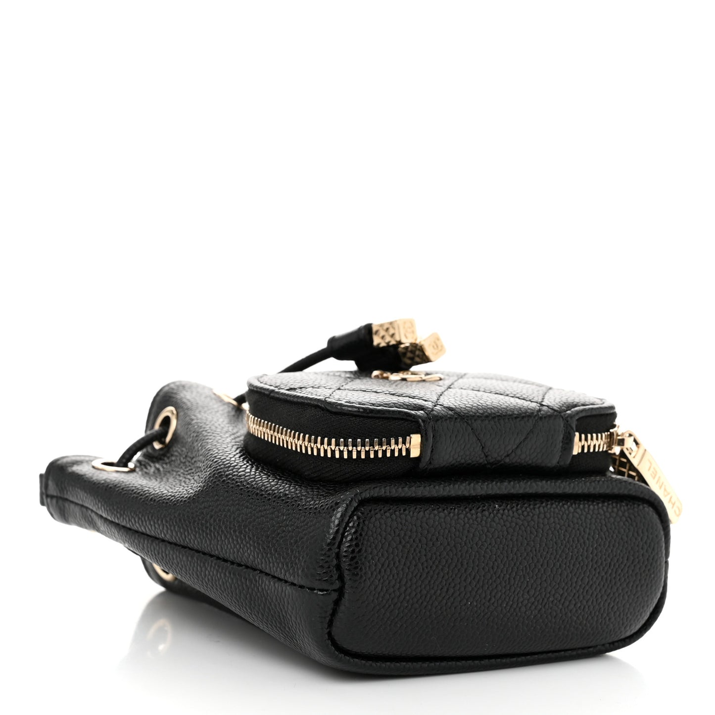 Caviar Quilted Mini CC Pocket Bucket Bag Black