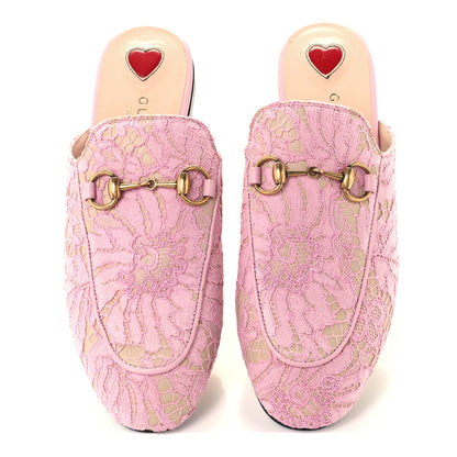 Gucci Lace Malaga Kid Womens Princetown Slippers 35 Sugar Pink Skin Rose 5 of 10