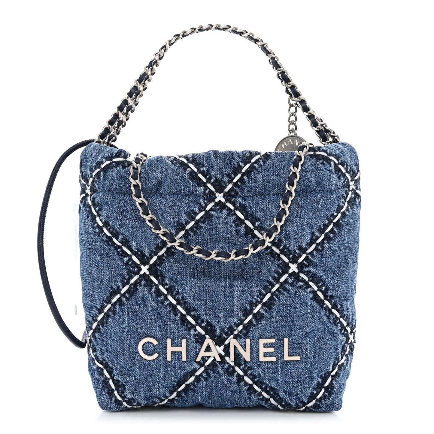 Denim Stitched Quilted Mini Chanel 22 Blue
