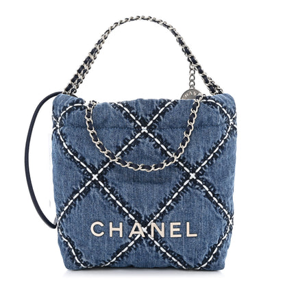 Chanel Denim Stitched Quilted Mini Chanel 22 Blue 1 of 10