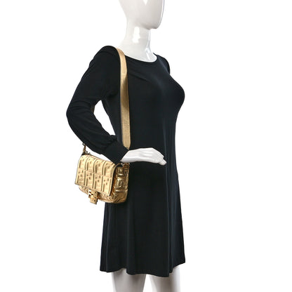 Fendi Vitello Catalan Mirror FF 1974 Embossed Baguette Gold 2 of 11