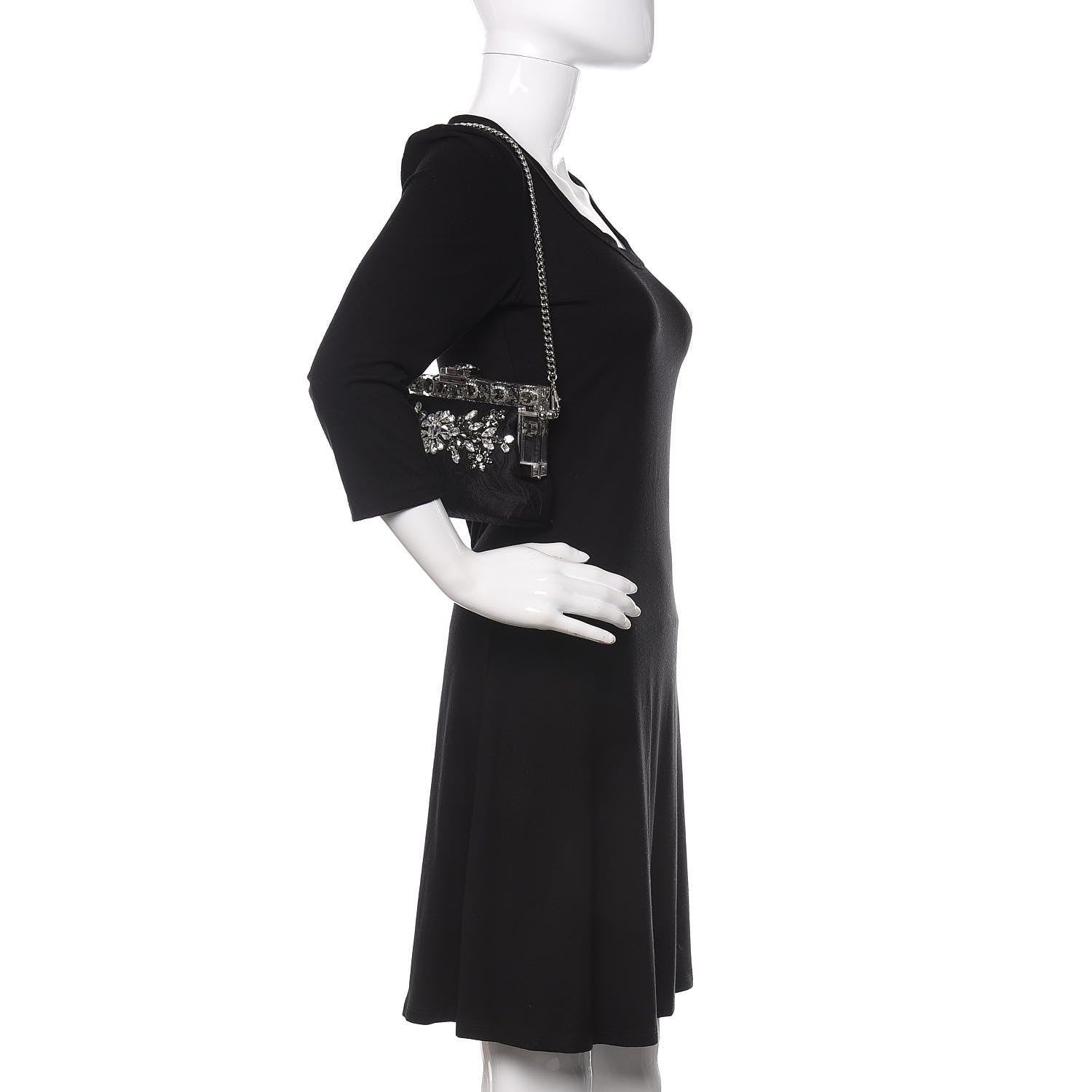 Dolce & Gabbana Satin Lace Crystal Embellished Plexis Glass Chain Clutch Black 2 of 9