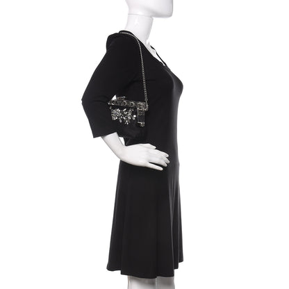 Dolce & Gabbana Satin Lace Crystal Embellished Plexis Glass Chain Clutch Black 2 of 9