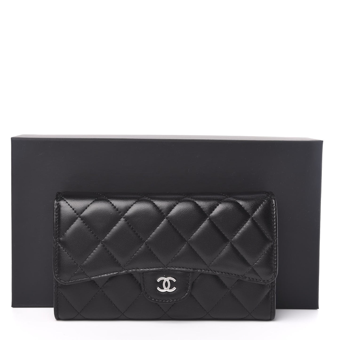 Lambskin Quilted Large Flap Wallet Black
