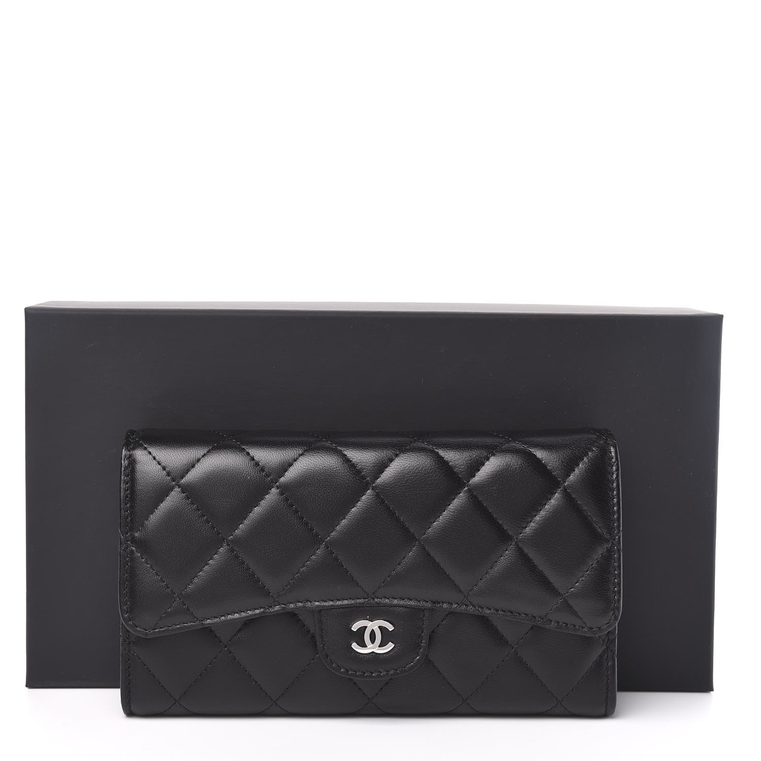 Chanel Lambskin Quilted Large Flap Wallet Black 9 of 9
