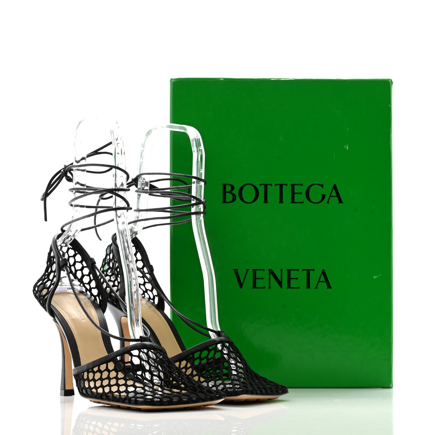 Mesh Nappa Stretch Ankle Tie Sandals 40 Black