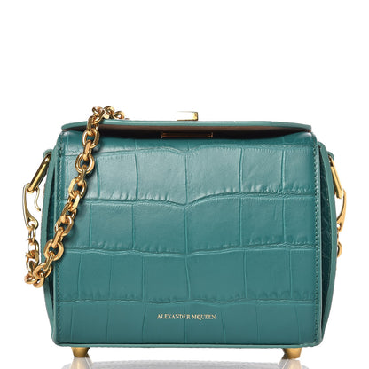 Alexander McQueen Calfskin Crocodile Embossed Box Shoulder Bag 16 Green 4 of 14