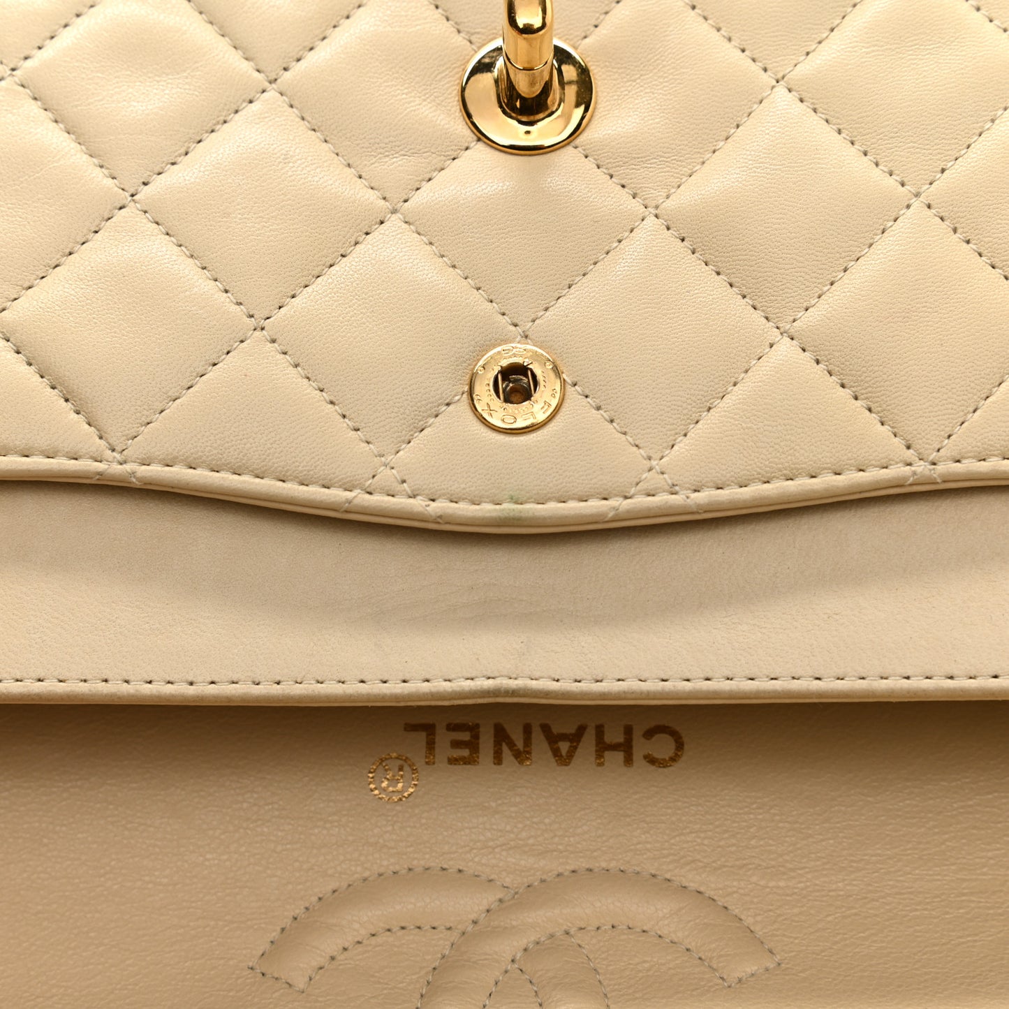 Lambskin Quilted Small Double Flap Beige